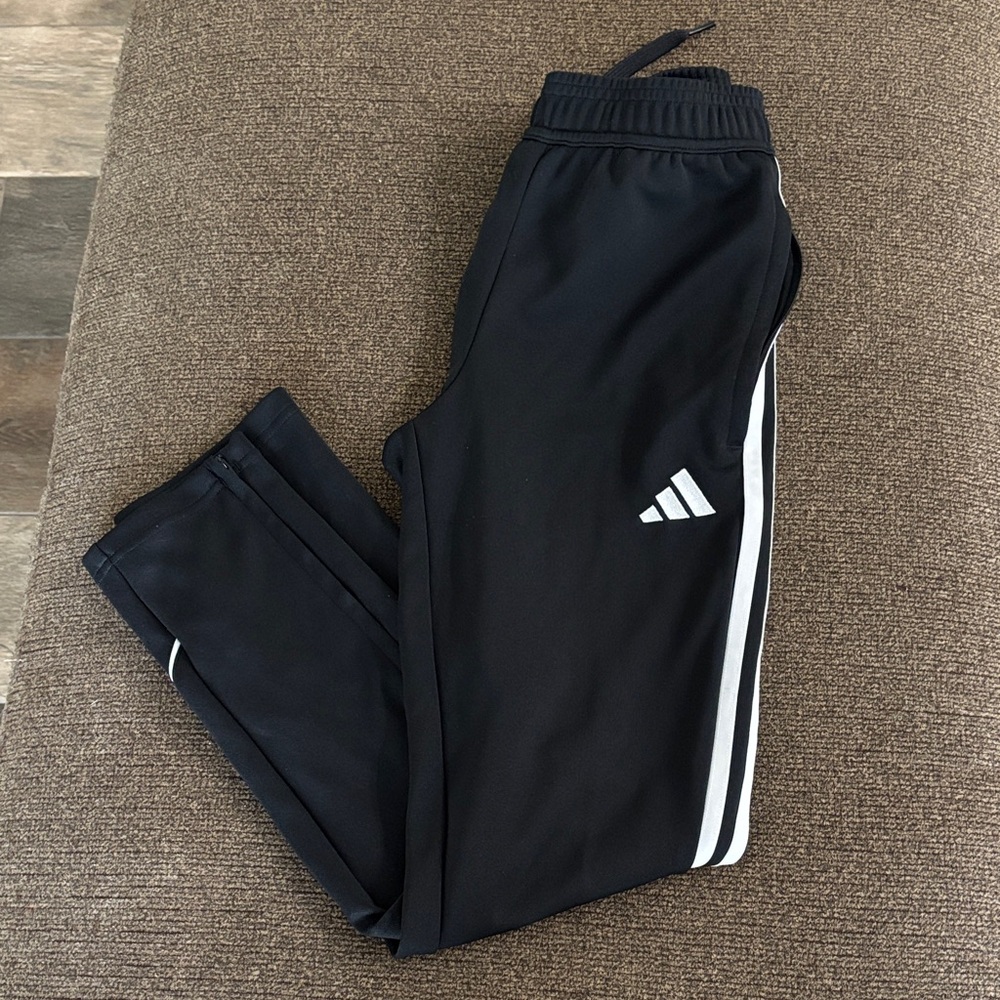 Adidas Kids Black Joggers with White Stripes